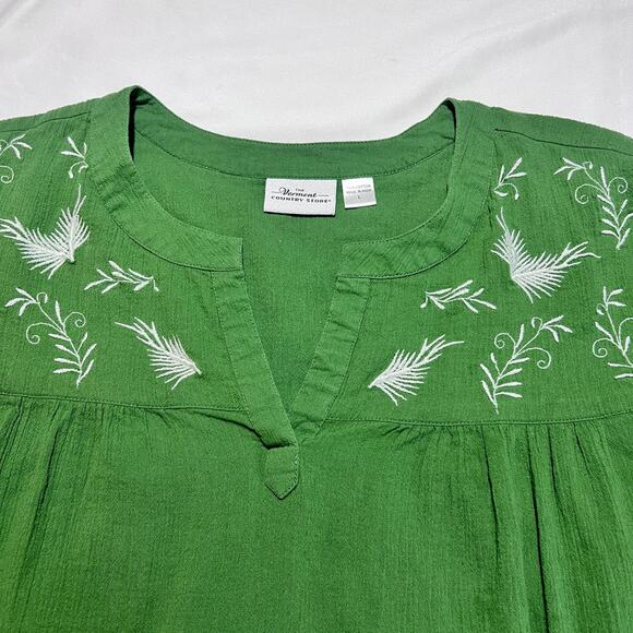 ✨The Vermont Country Store Large Green Embroidered Peasant Dress 100% Cotton - Picture 3 of 7